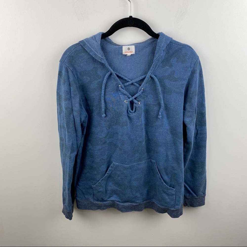 sundry tie front washed camo print sweatshirt